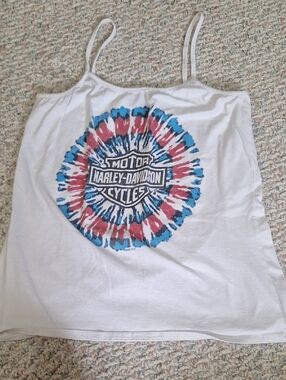 Harley-Davidson White Cami with Red & Blue Tie-Dye Logo
